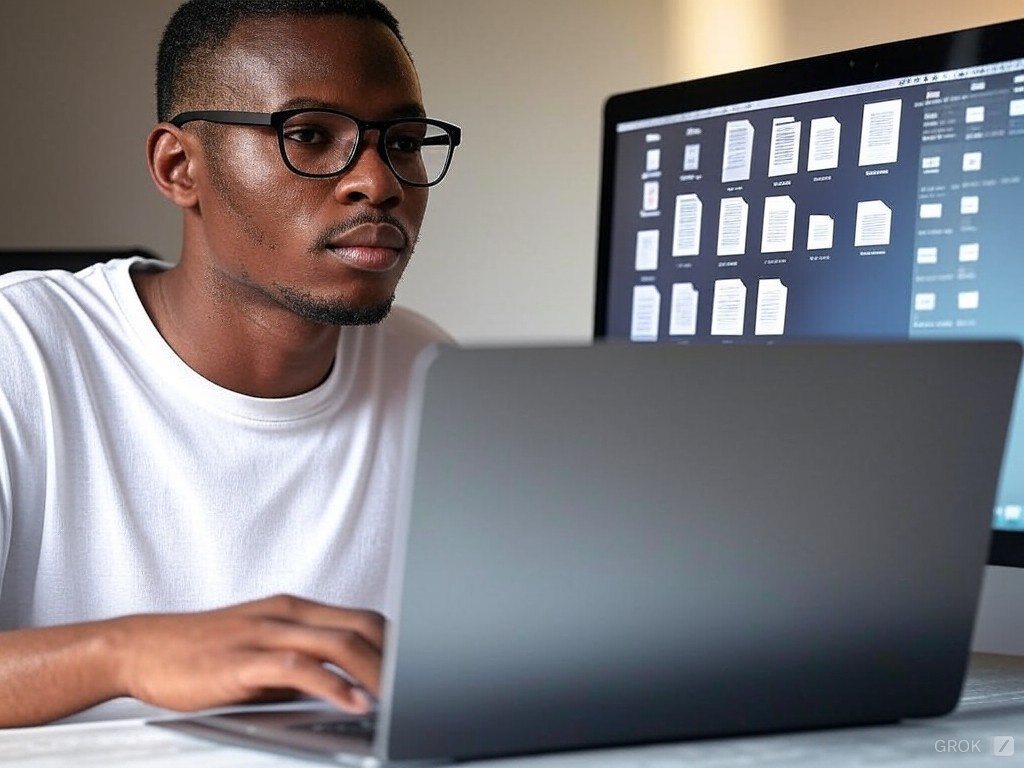 Man using a file sharing platform.
